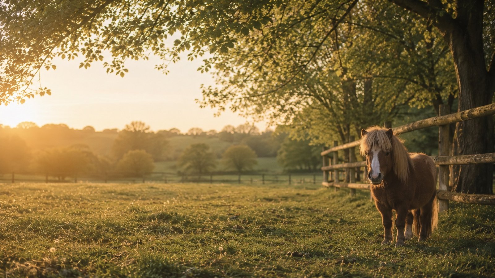 Poney au pré au coucher du soleil aux Écuries du Triffoy - accueil des jeunes placés en institution